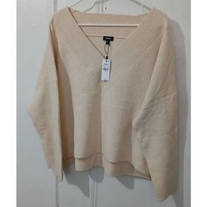 Express Womens large boxy drop sleeve cream beige oversized sweater super soft